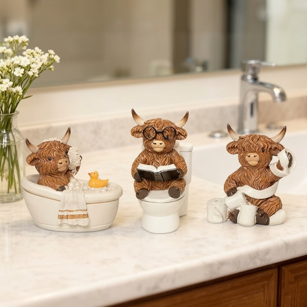 Highland Cow Bathroom Figures